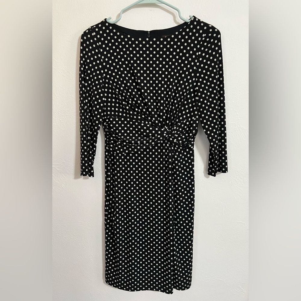 The Limited black & white polka dot career dress with knotted waist, size XS